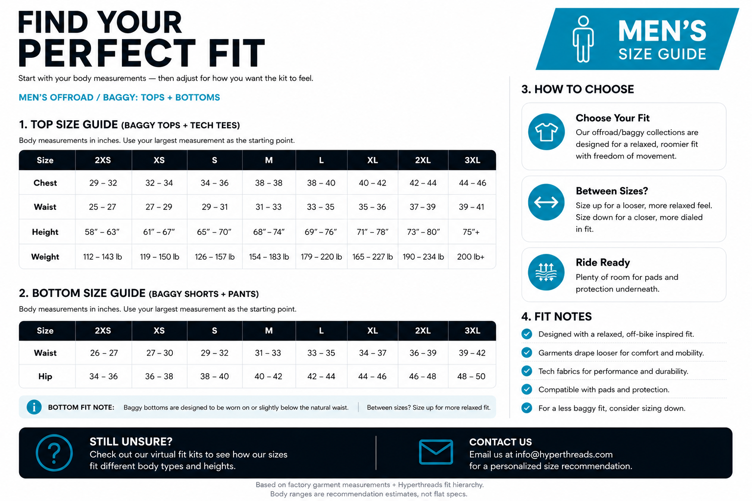 Men's Baggy size chart