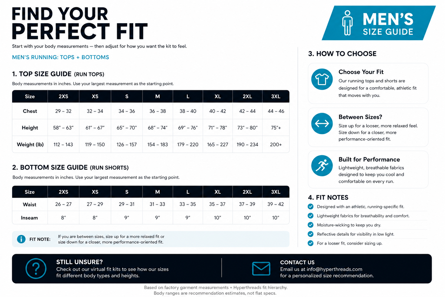 Men's Running size chart
